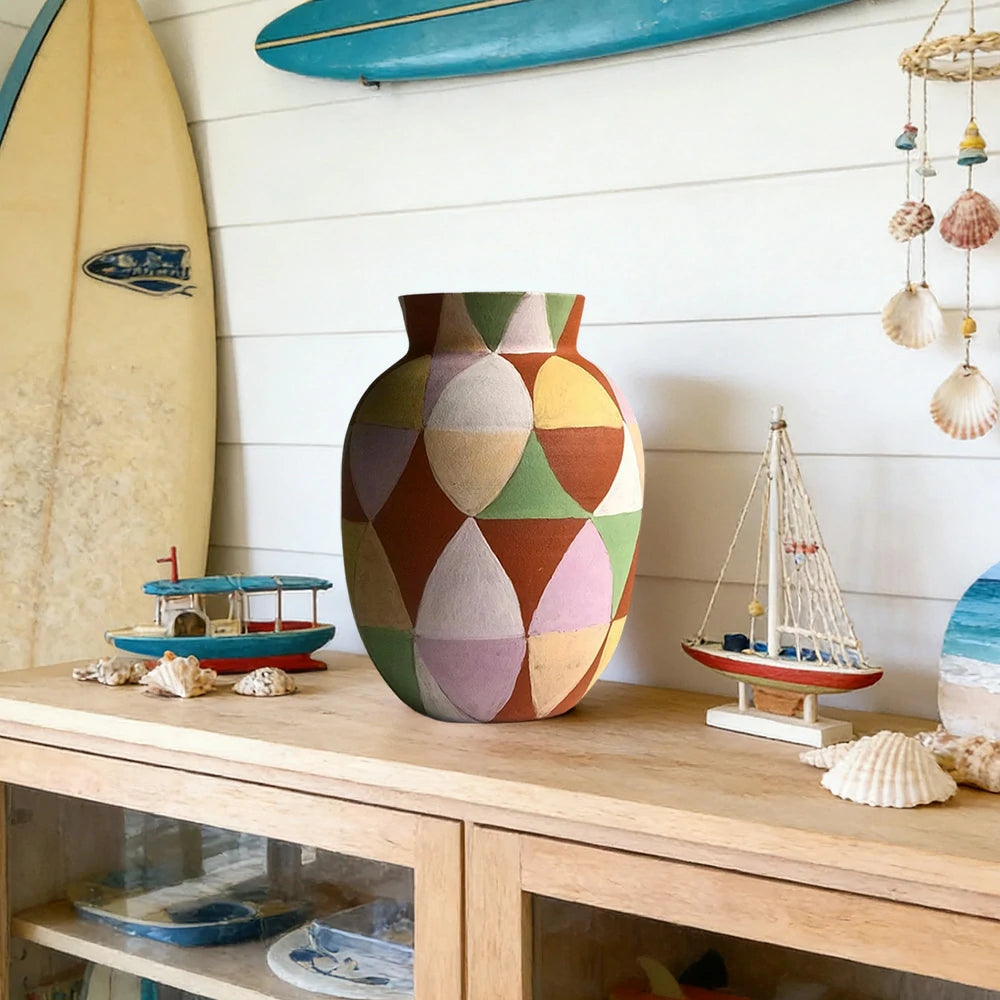 LIVARA Radiant Bloom Ceramic Vase Sculptural Geometric Pattern Handcrafted Matte Finish Artistic Accent for Modern Interiors - Multicolor