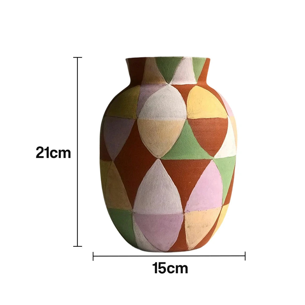 LIVARA Radiant Bloom Ceramic Vase Sculptural Geometric Pattern Handcrafted Matte Finish Artistic Accent for Modern Interiors - Multicolor