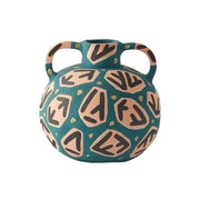 LIVARA Rune Ceramic Vase - Sculptural Double-Handle Design with Hand-Painted Symbol Pattern, Handcrafted Artistic Decor for Modern Interiors - Green