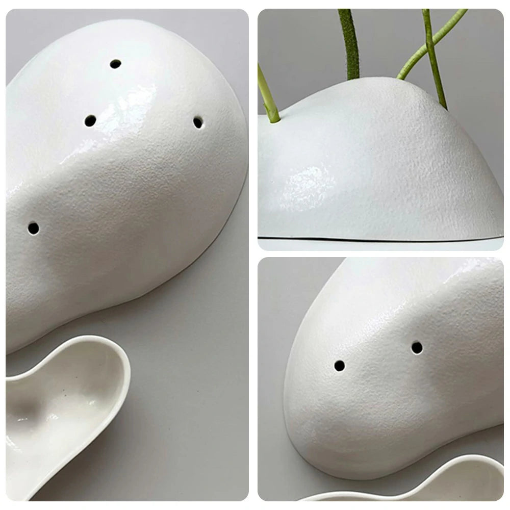 LIVARA Lotus Harmony Ceramic Vase - Sculptural Low-Profile Design with Handcrafted Gloss Finish, Artistic Statement Decor for Modern Interiors - White