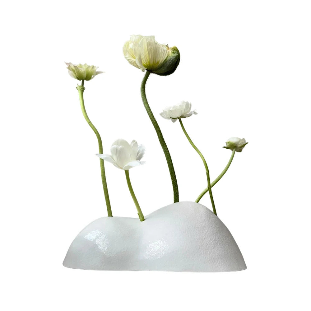 LIVARA Lotus Harmony Ceramic Vase - Sculptural Low-Profile Design with Handcrafted Gloss Finish, Artistic Statement Decor for Modern Interiors - White