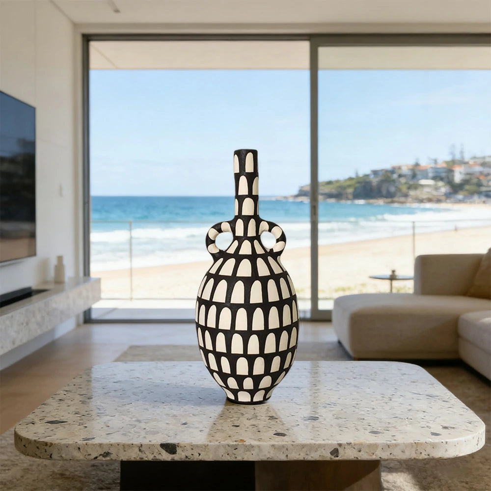 LIVARA Vientiane Ceramic Vase - Tall Sculptural Form with Handcrafted Matte Texture, Elegant Statement Decor for Modern Interiors - Multicolor