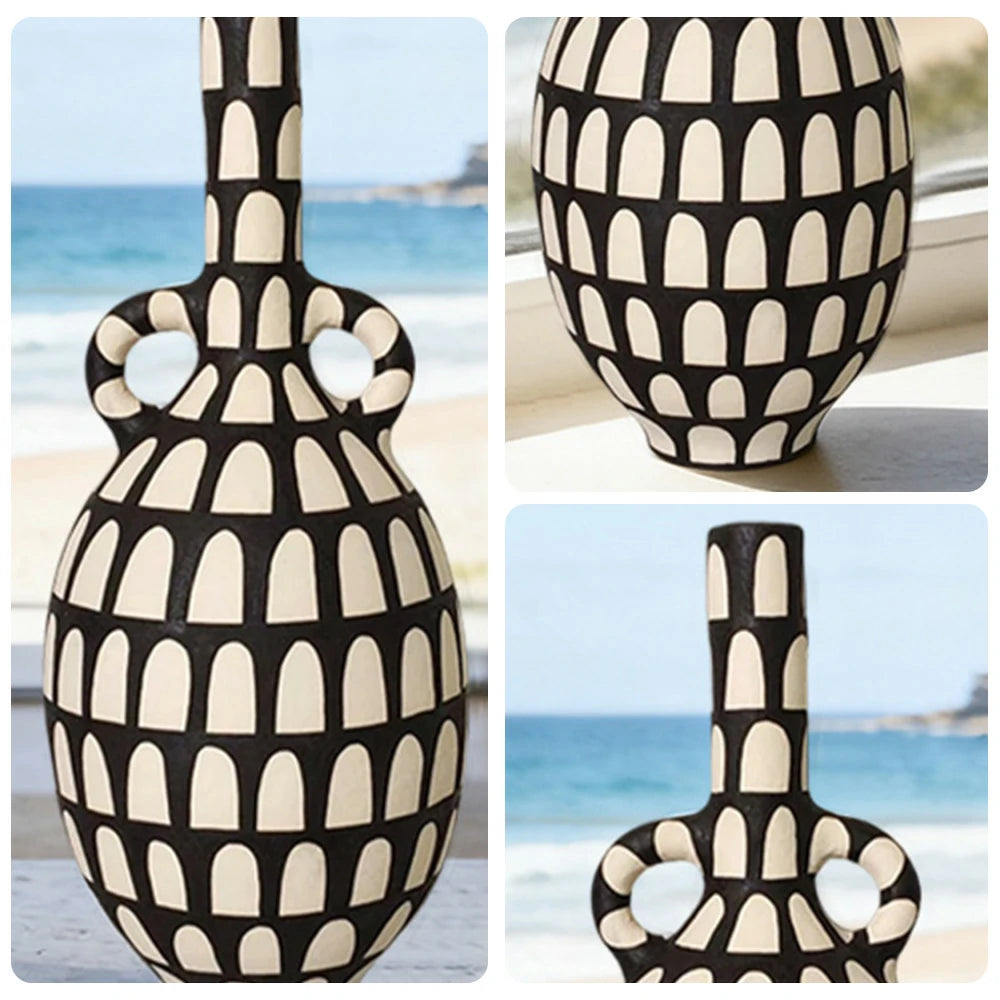 LIVARA Vientiane Ceramic Vase - Tall Sculptural Form with Handcrafted Matte Texture, Elegant Statement Decor for Modern Interiors - Multicolor