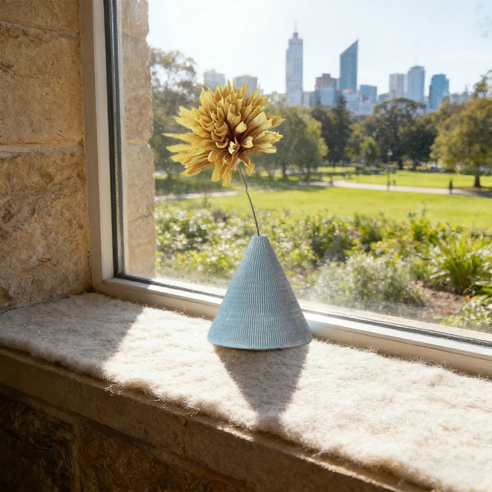 LIVARA Mini Ceramic Vase - Sculptural Cone Shape with Textured Matte Finish, Elegant Accent Decor for Modern Interiors - Light Blue