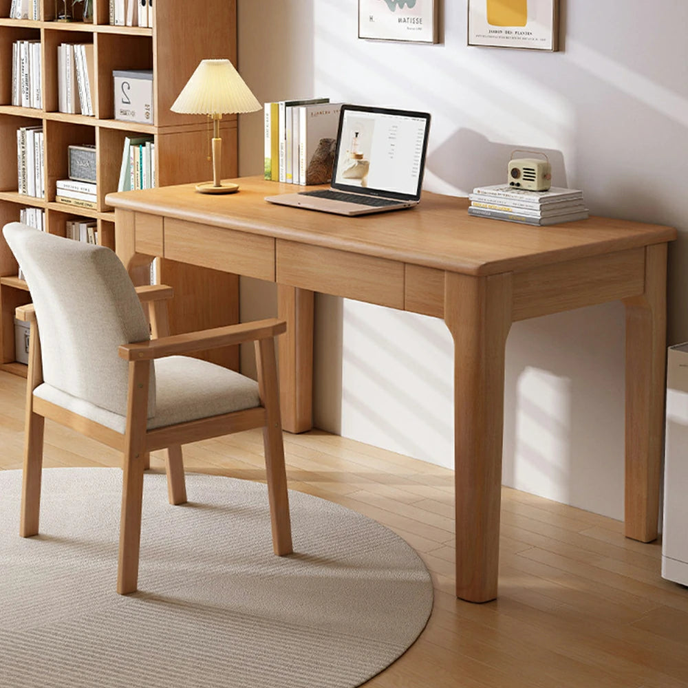 LIVARA Solid Wood Study Desk - 60/80/100cm Compact Writing Table with Drawers, Sturdy Design for Home Office & Bedroom - Natural Wood