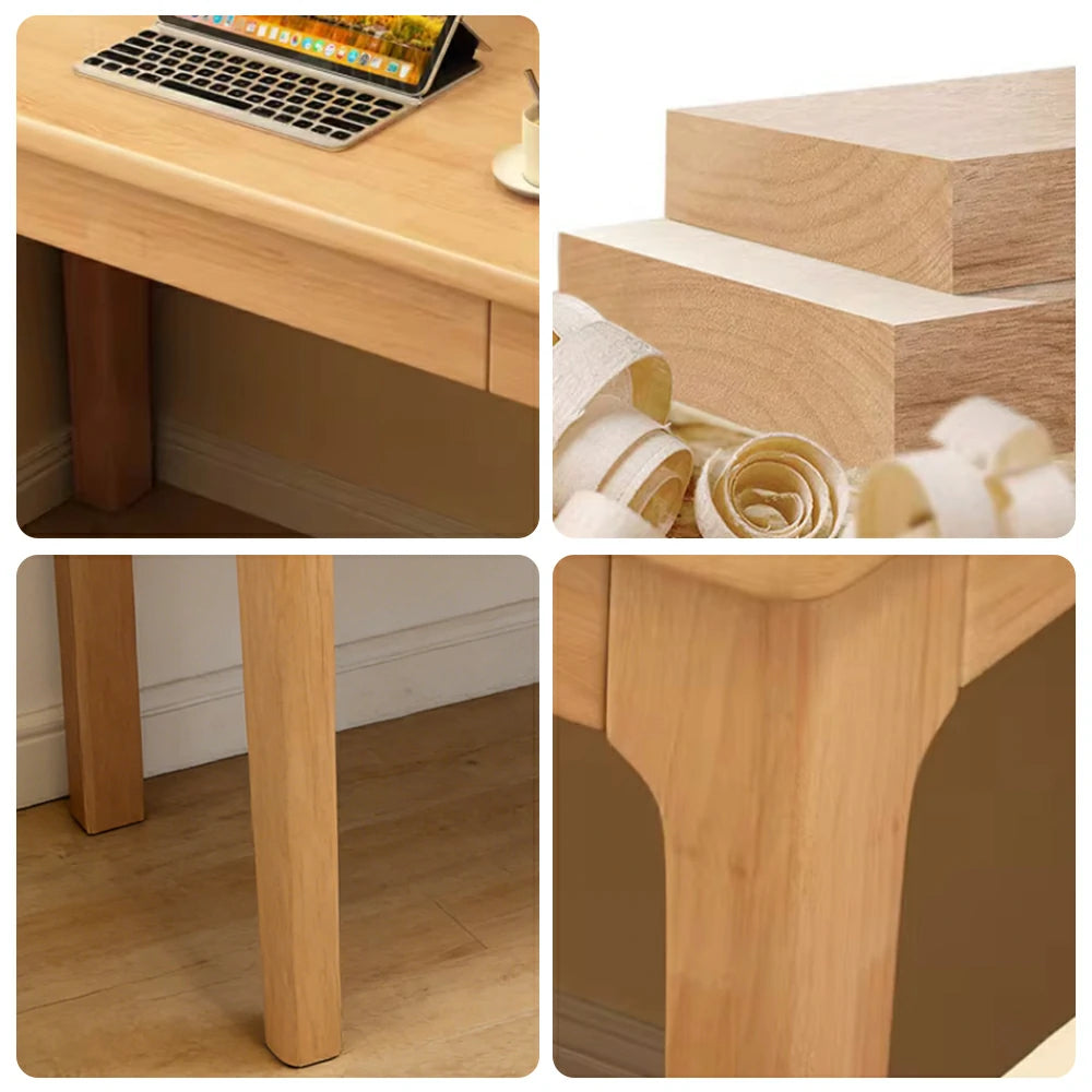 LIVARA Solid Wood Study Desk - 60/80/100cm Compact Writing Table with Drawers, Sturdy Design for Home Office & Bedroom - Natural Wood