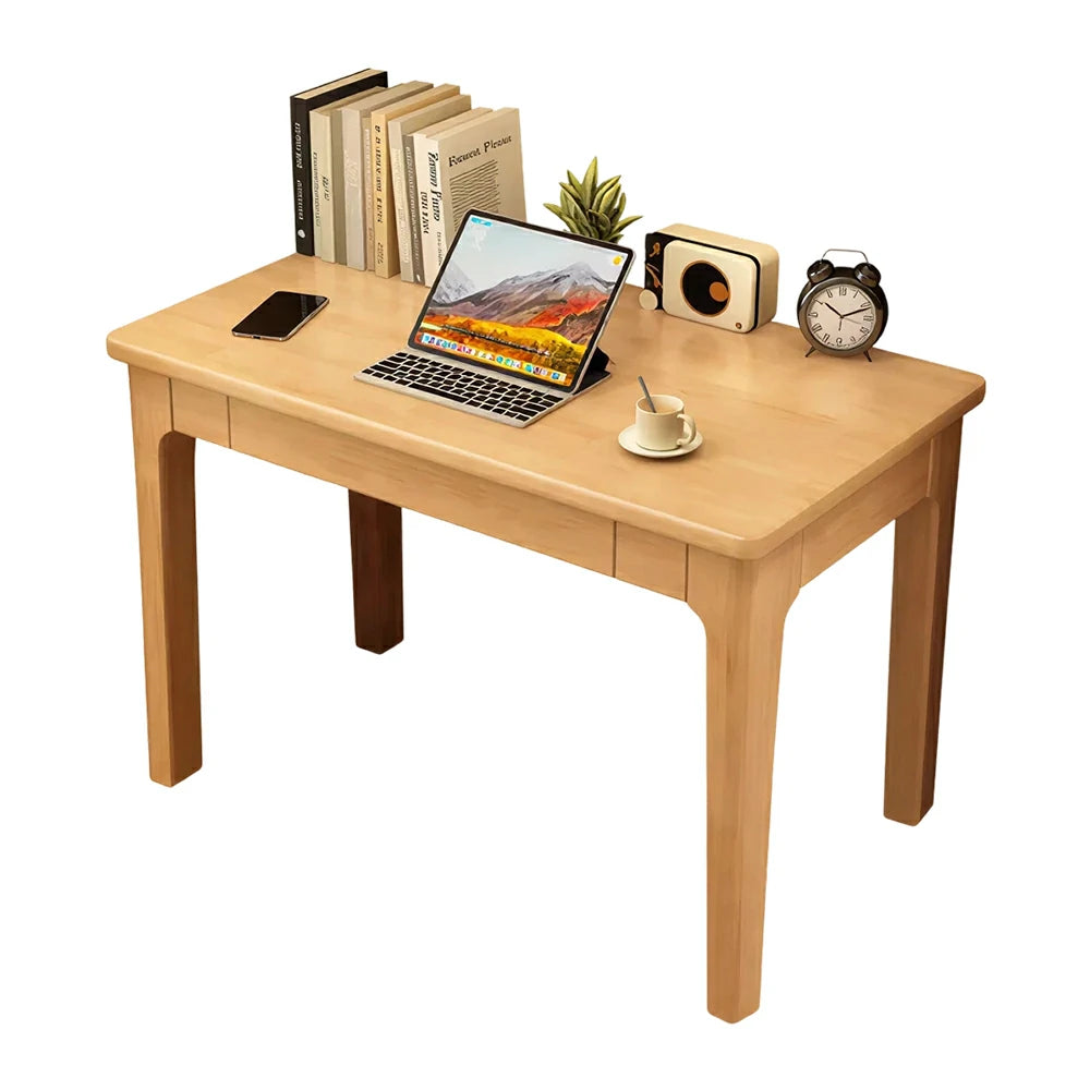 LIVARA Solid Wood Study Desk - 60/80/100cm Compact Writing Table with Drawers, Sturdy Design for Home Office & Bedroom - Natural Wood