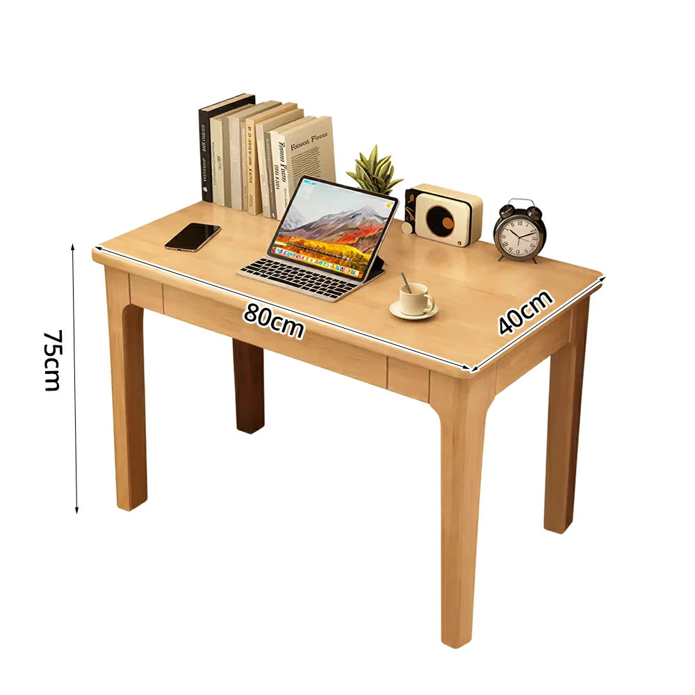 LIVARA Solid Wood Study Desk - 60/80/100cm Compact Writing Table with Drawers, Sturdy Design for Home Office & Bedroom - Natural Wood