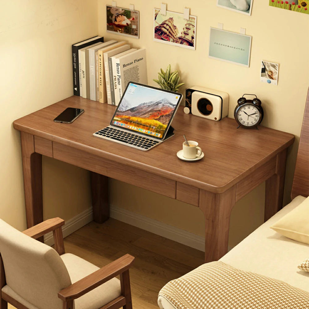LIVARA Solid Wood Study Desk - 60/80/100cm Compact Writing Table with Drawers, Sturdy Design for Home Office & Bedroom - Walnut