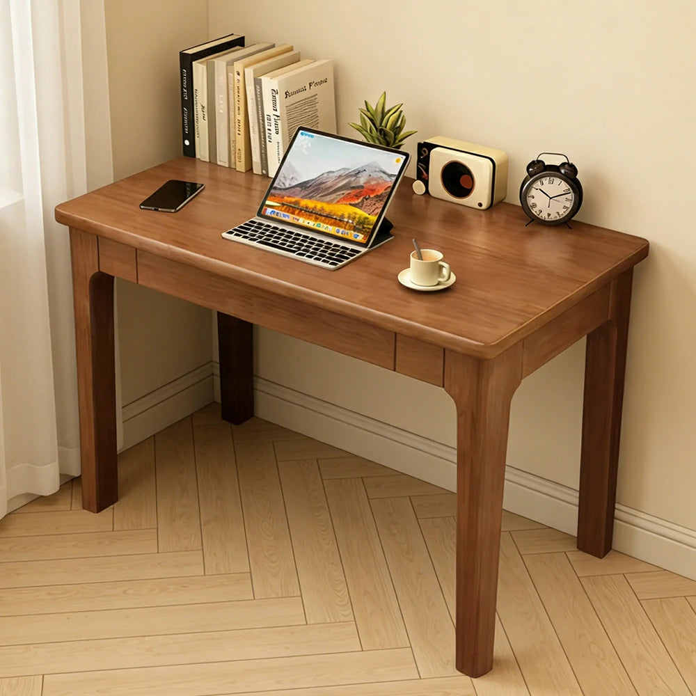 LIVARA Solid Wood Study Desk - 60/80/100cm Compact Writing Table with Drawers, Sturdy Design for Home Office & Bedroom - Walnut