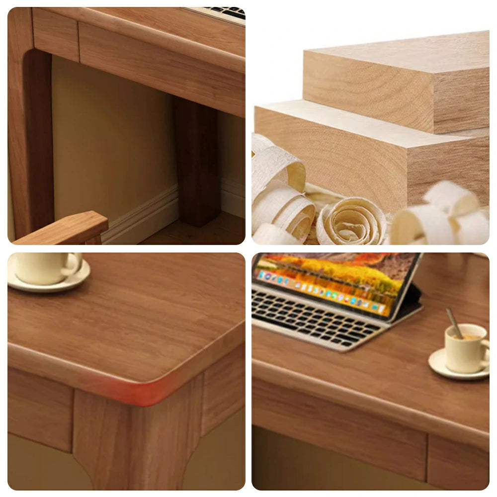 LIVARA Solid Wood Study Desk - 60/80/100cm Compact Writing Table with Drawers, Sturdy Design for Home Office & Bedroom - Walnut