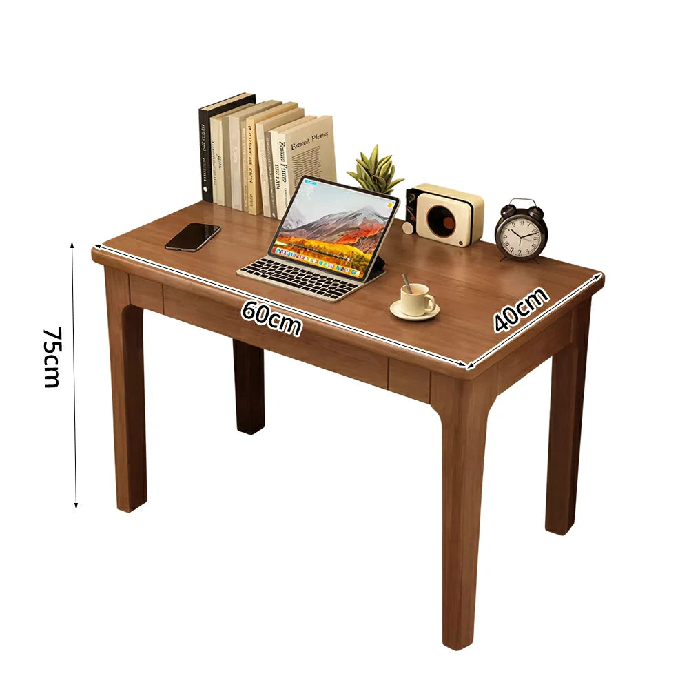 LIVARA Solid Wood Study Desk - 60/80/100cm Compact Writing Table with Drawers, Sturdy Design for Home Office & Bedroom - Walnut