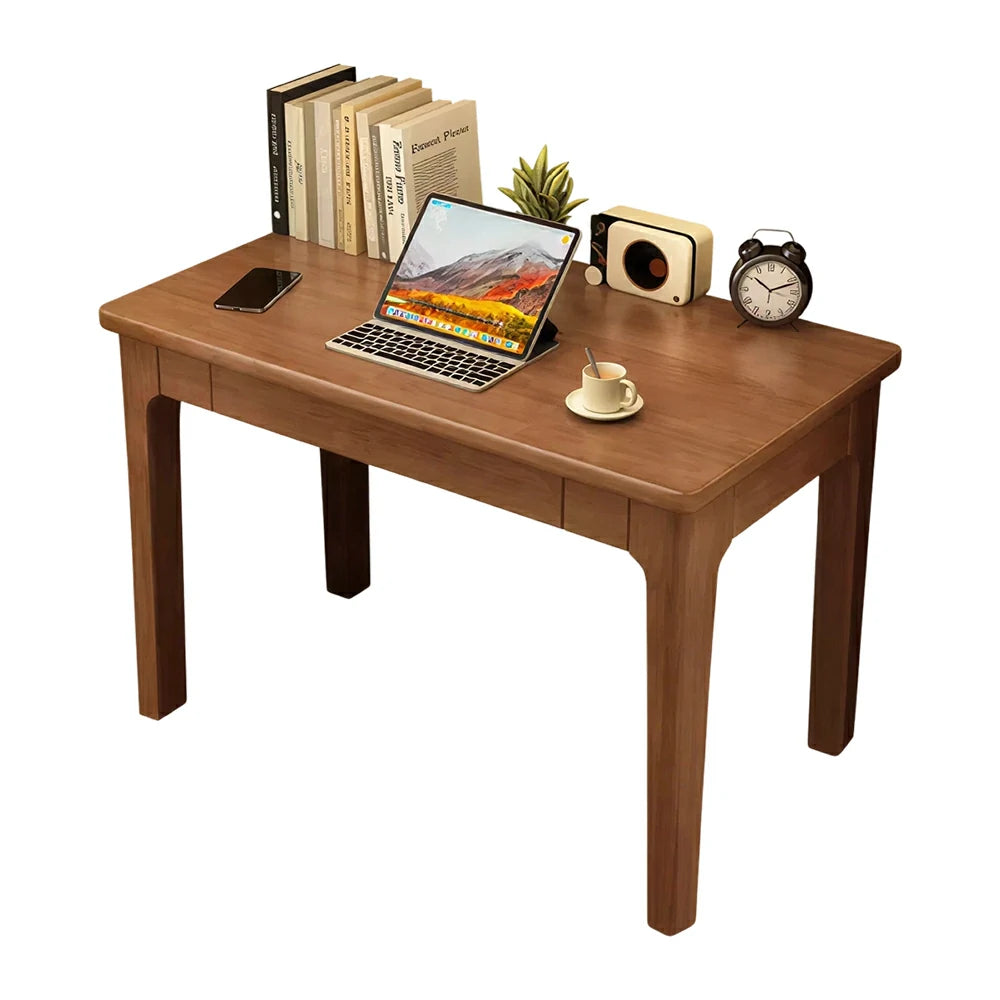 LIVARA Solid Wood Study Desk - 60/80/100cm Compact Writing Table with Drawers, Sturdy Design for Home Office & Bedroom - Walnut