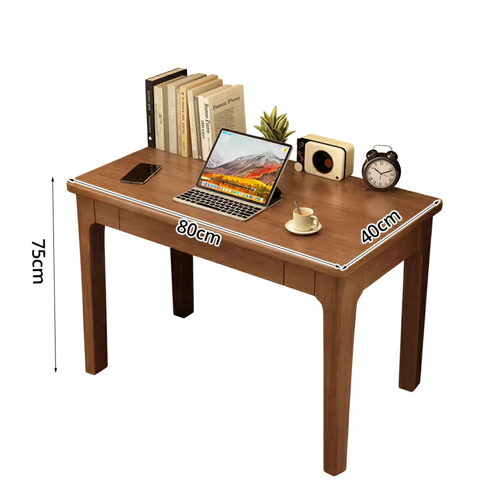 LIVARA Solid Wood Study Desk - 60/80/100cm Compact Writing Table with Drawers, Sturdy Design for Home Office & Bedroom - Walnut
