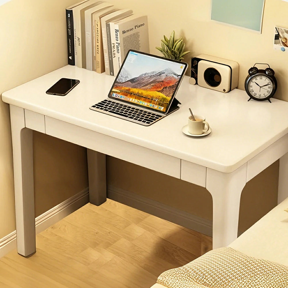 LIVARA Solid Wood Study Desk - 60/80/100cm Compact Writing Table with Drawers, Sturdy Design for Home Office & Bedroom - White