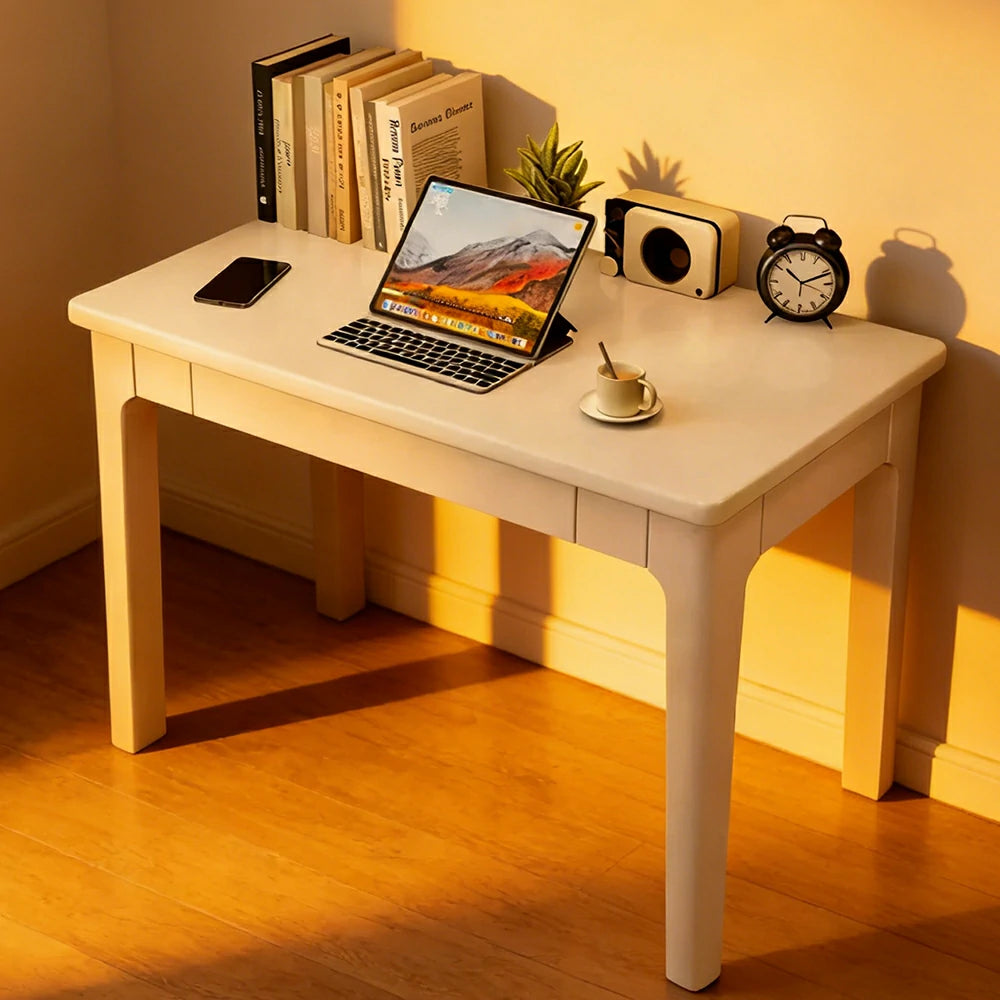 LIVARA Solid Wood Study Desk - 60/80/100cm Compact Writing Table with Drawers, Sturdy Design for Home Office & Bedroom - White