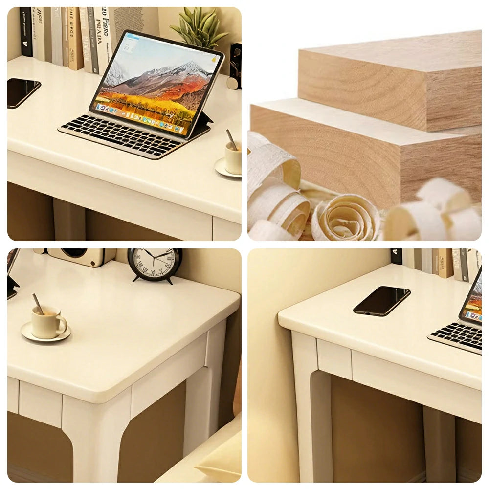 LIVARA Solid Wood Study Desk - 60/80/100cm Compact Writing Table with Drawers, Sturdy Design for Home Office & Bedroom - White