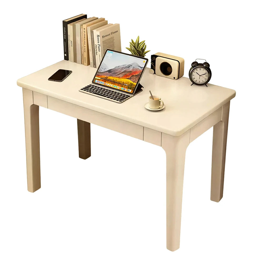 LIVARA Solid Wood Study Desk - 60/80/100cm Compact Writing Table with Drawers, Sturdy Design for Home Office & Bedroom - White