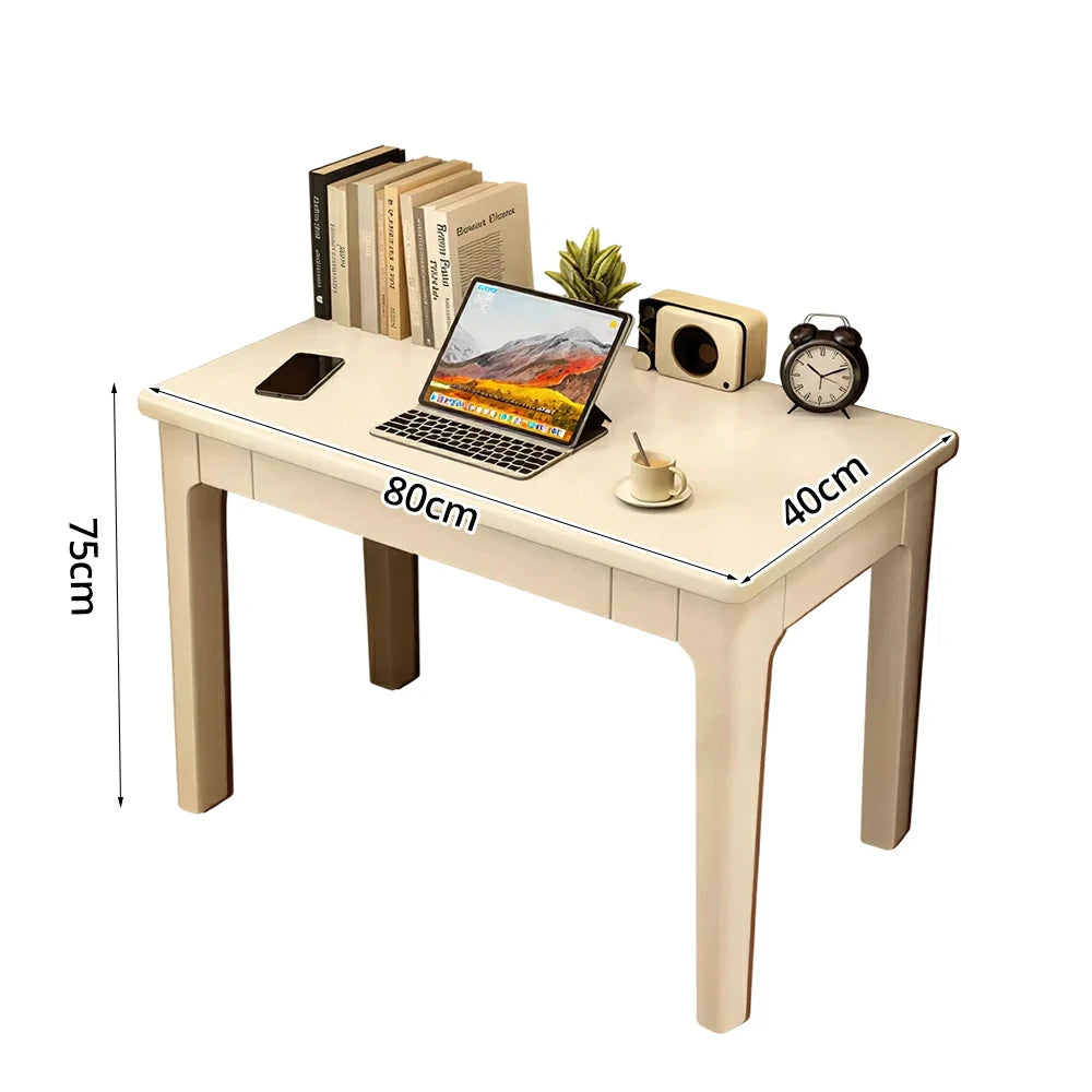 LIVARA Solid Wood Study Desk - 60/80/100cm Compact Writing Table with Drawers, Sturdy Design for Home Office & Bedroom - White