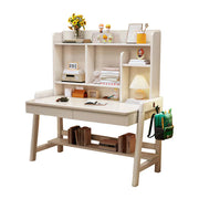 LIVARA Adjustable Solid Wood Study Desk - 80/100/120cm Height Adjustable Kids Learning Table with Storage Shelf - White