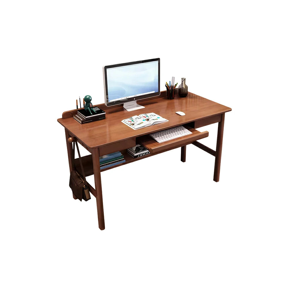 LIVARA Solid Wood Study Desk - 90/100/120cm Computer Table with Keyboard Tray, Durable Hardwood Construction for Home & Office - Walnut