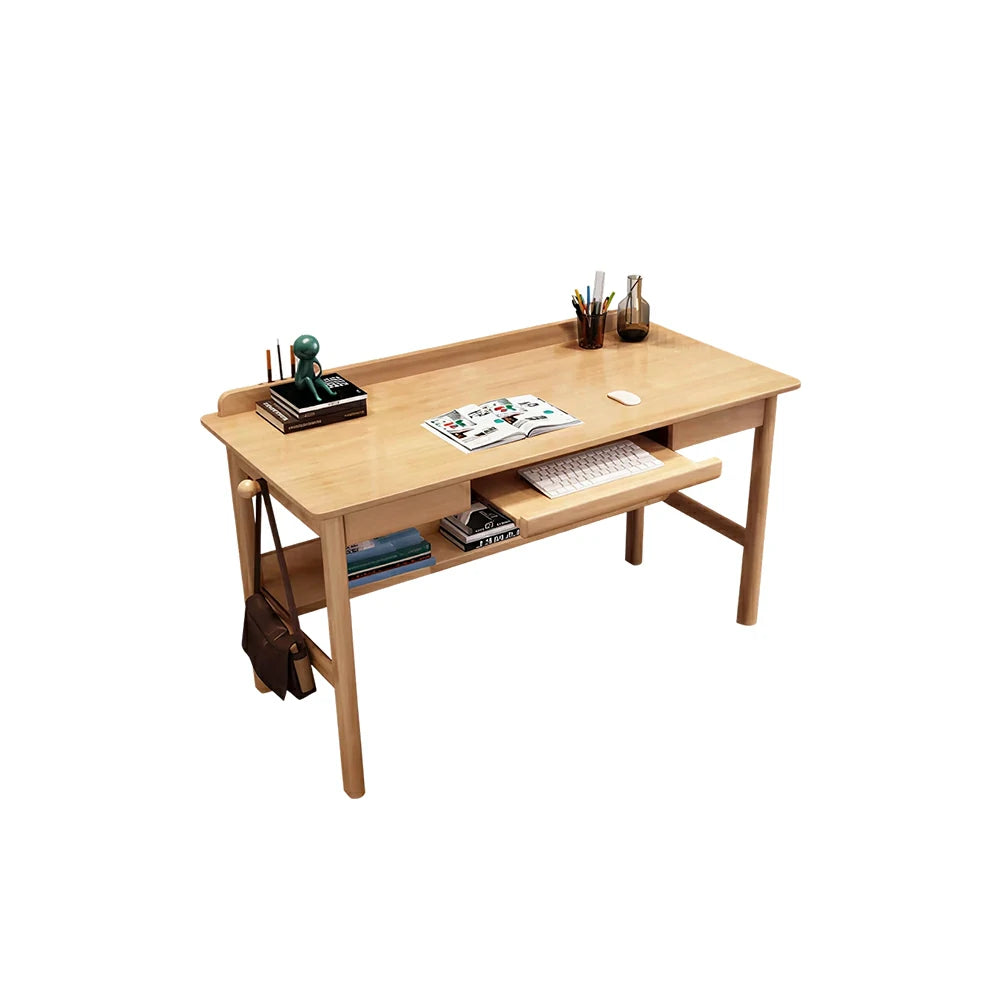LIVARA Solid Wood Study Desk - 90/100/120cm Computer Table with Keyboard Tray, Durable Hardwood Construction for Home & Office - Wood