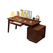 LIVARA Solid Wood Study Desk - 100/120/140cm Computer Table with Extendable Storage Cabinet & Hidden Keyboard Tray for Home Office - Walnut