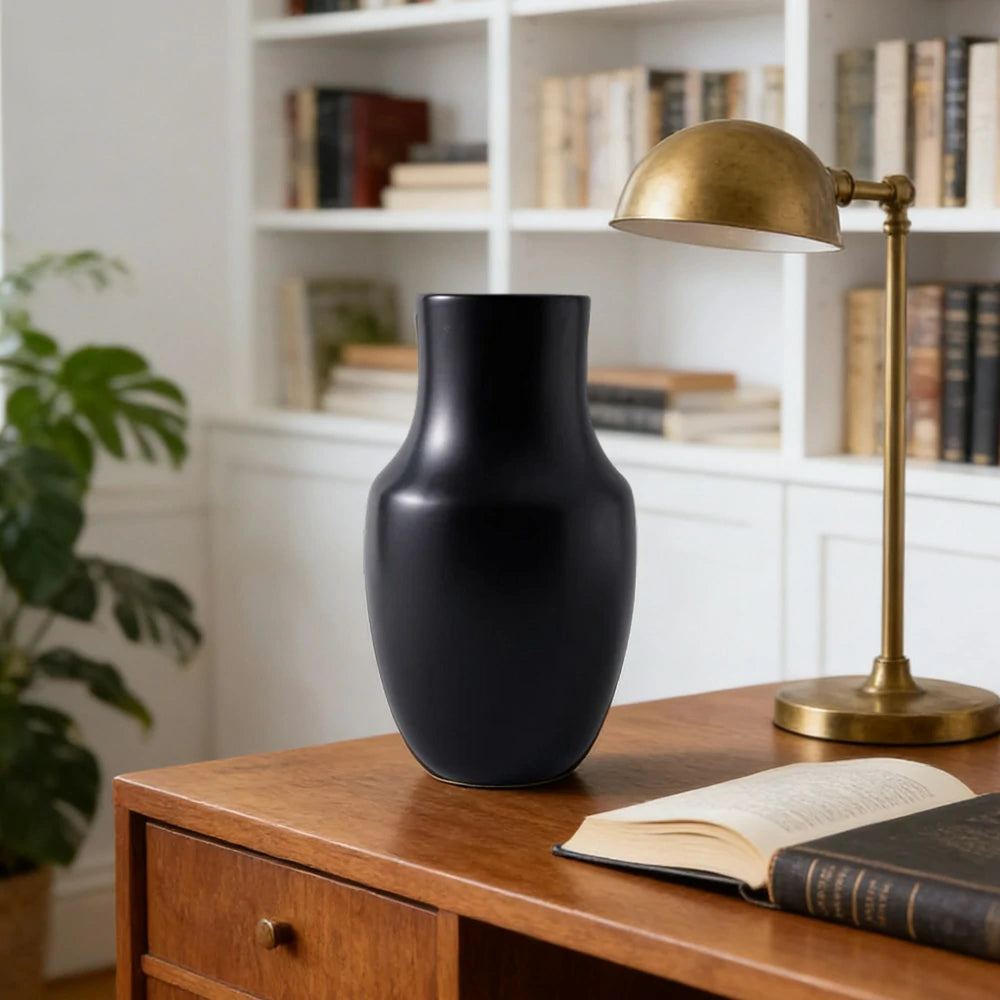 LIVARA Ceramic Vase Ornament Wabi-Sabi Black Artistic Display Matte Ceramic Handcrafted Stone-Texture Design