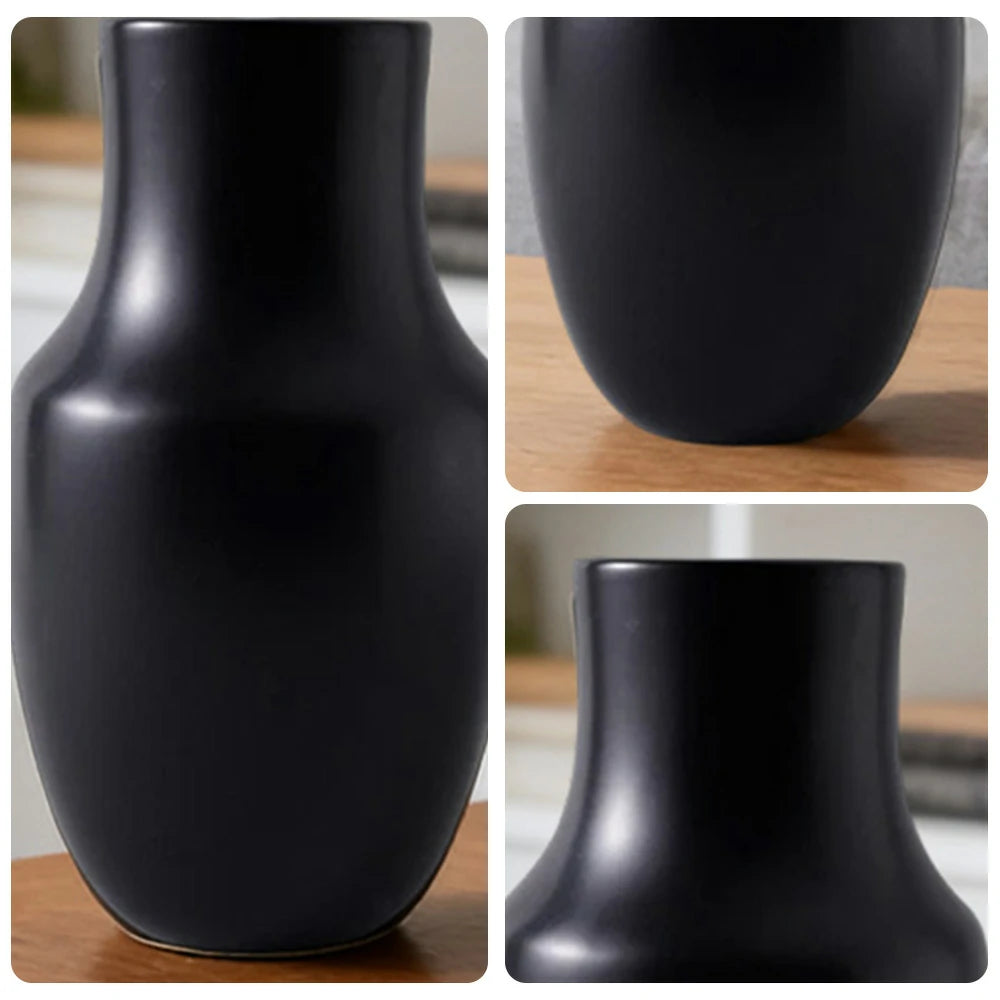 LIVARA Ceramic Vase Ornament Wabi-Sabi Black Artistic Display Matte Ceramic Handcrafted Stone-Texture Design