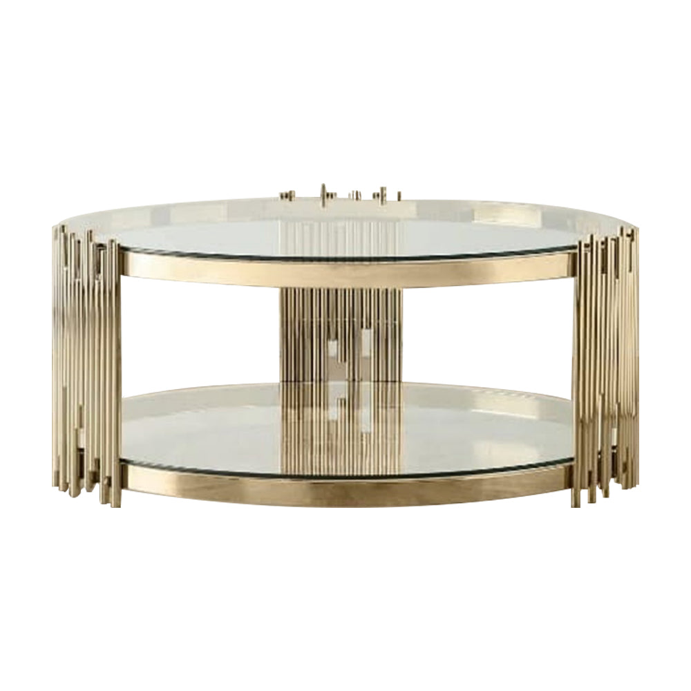 LIVARA Round Glass Coffee Table Two Tier Metal Frame Design Tempered Glass Modern Stable Build for Organised Living Spaces - Gold