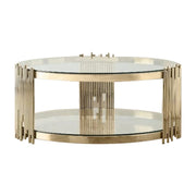 LIVARA Round Glass Coffee Table Two Tier Metal Frame Design Tempered Glass Modern Stable Build for Organised Living Spaces - Gold
