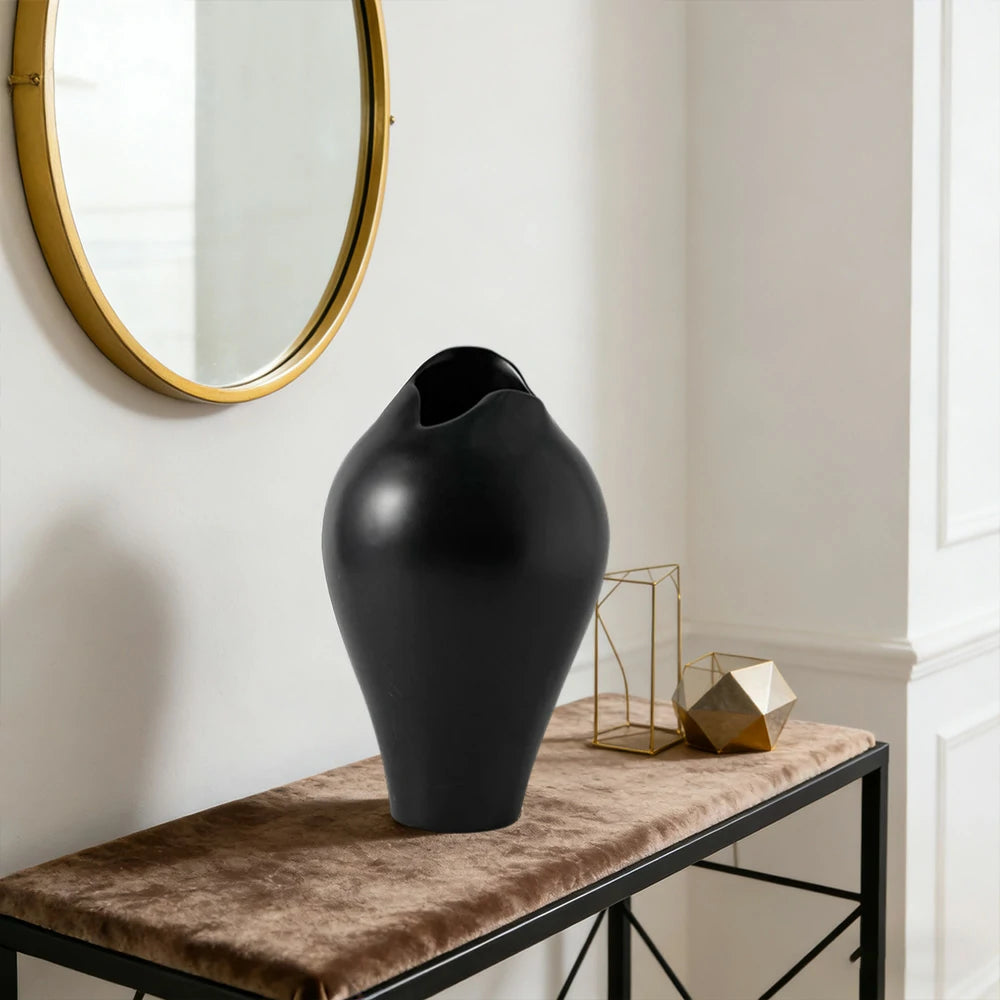 LIVARA Ceramic Vase Ornament Tropical Mid-Century Black Artistic Display Matte Ceramic Handcrafted Stone-Texture Design - Black