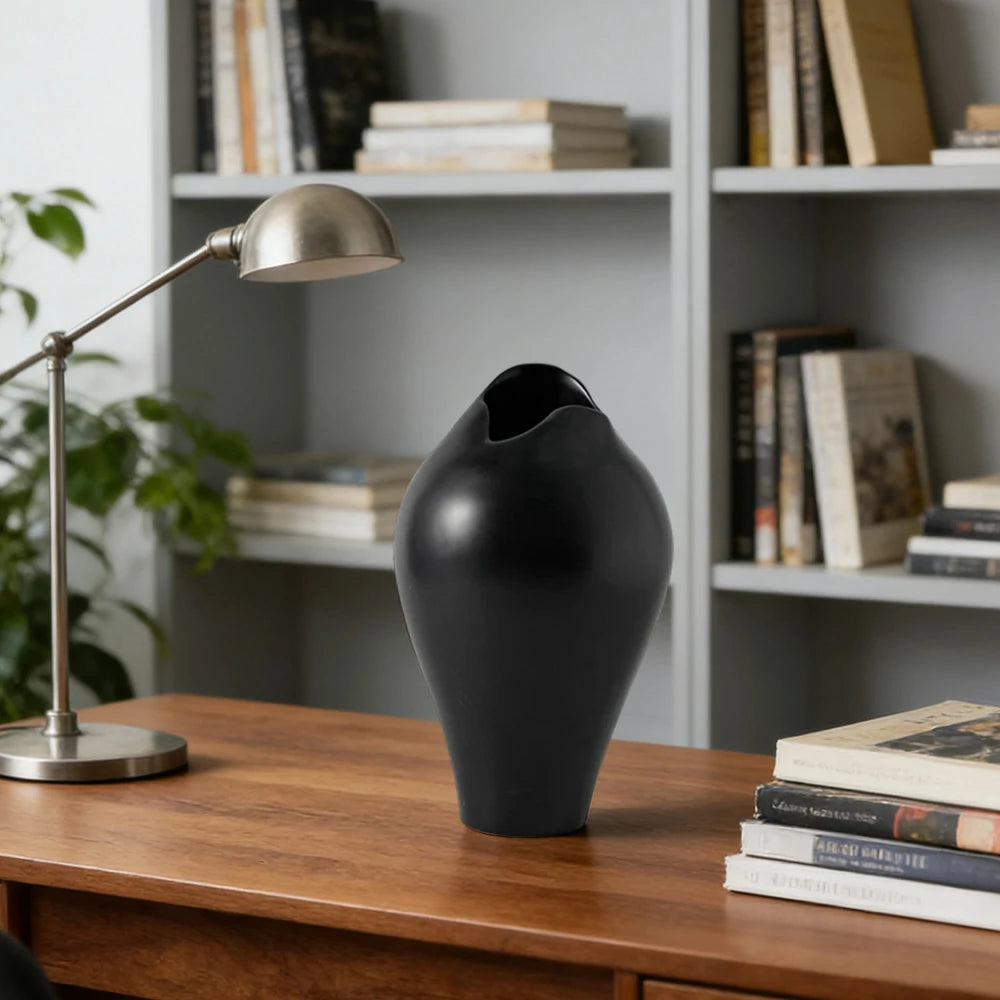 LIVARA Ceramic Vase Ornament Tropical Mid-Century Black Artistic Display Matte Ceramic Handcrafted Stone-Texture Design - Black