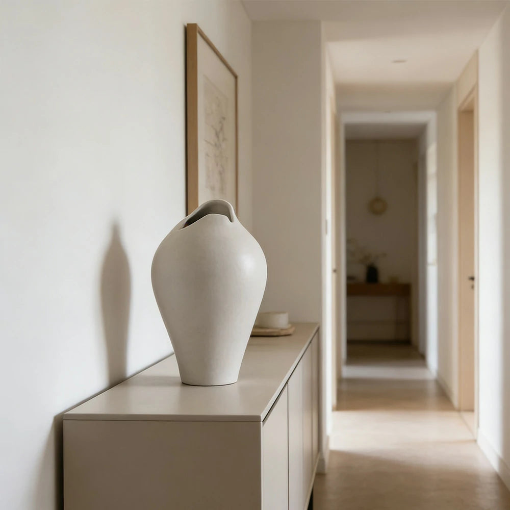 LIVARA Ceramic Vase Ornament Tropical Mid-Century Black Artistic Display Matte Ceramic Handcrafted Stone-Texture Design - White