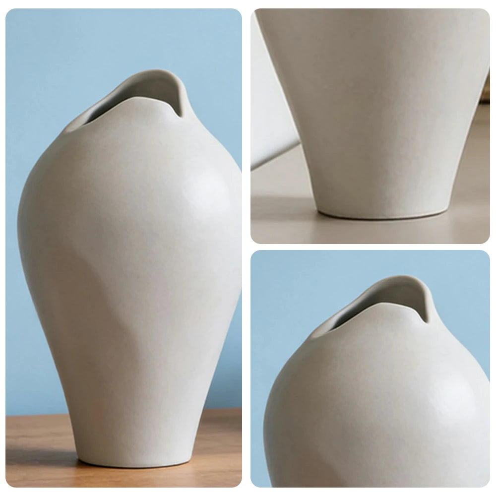 LIVARA Ceramic Vase Ornament Tropical Mid-Century Black Artistic Display Matte Ceramic Handcrafted Stone-Texture Design - White