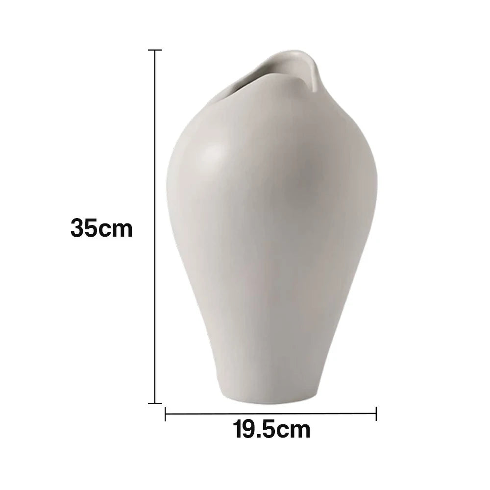 LIVARA Ceramic Vase Ornament Tropical Mid-Century Black Artistic Display Matte Ceramic Handcrafted Stone-Texture Design - White