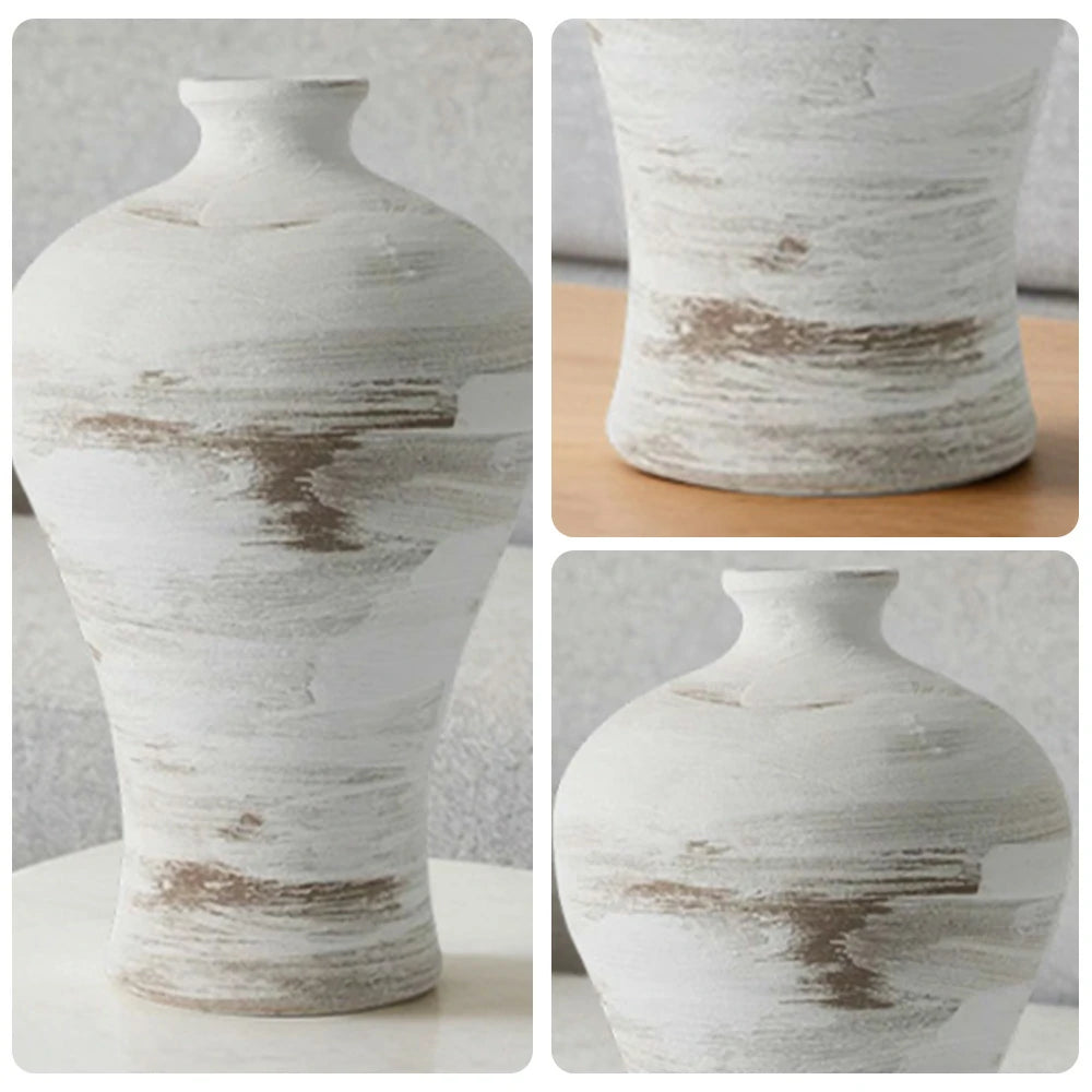 LIVARA Ceramic Vase Ornament White Vintage Artistic Home Display Matte Ceramic Handcrafted Stone-Texture Finish