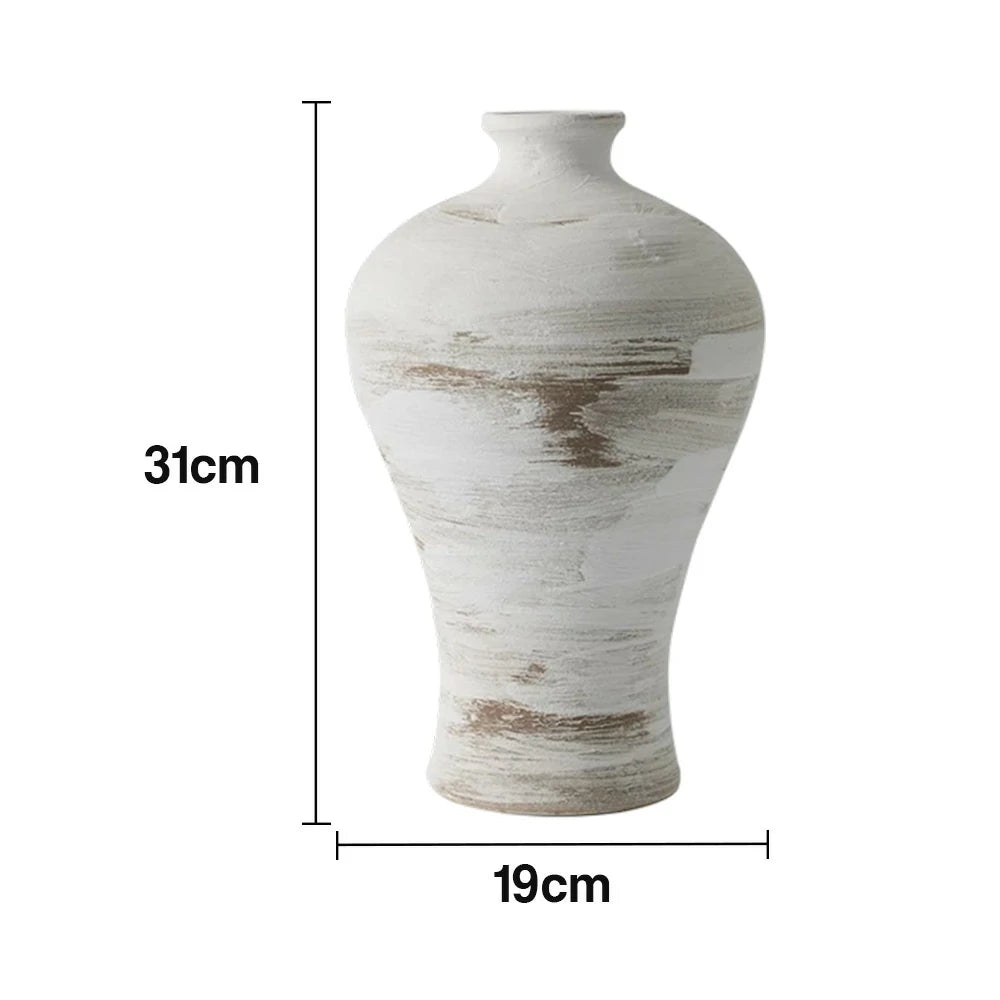 LIVARA Ceramic Vase Ornament White Vintage Artistic Home Display Matte Ceramic Handcrafted Stone-Texture Finish