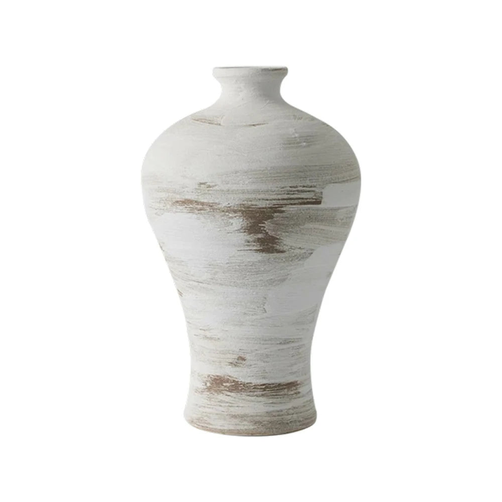 LIVARA Ceramic Vase Ornament White Vintage Artistic Home Display Matte Ceramic Handcrafted Stone-Texture Finish