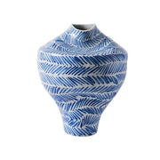 LIVARA Ceramic Vase Ornament Mid-Century Blue & White Theme Artistic Home Display Matte Ceramic Handcrafted Stone-Texture Finish