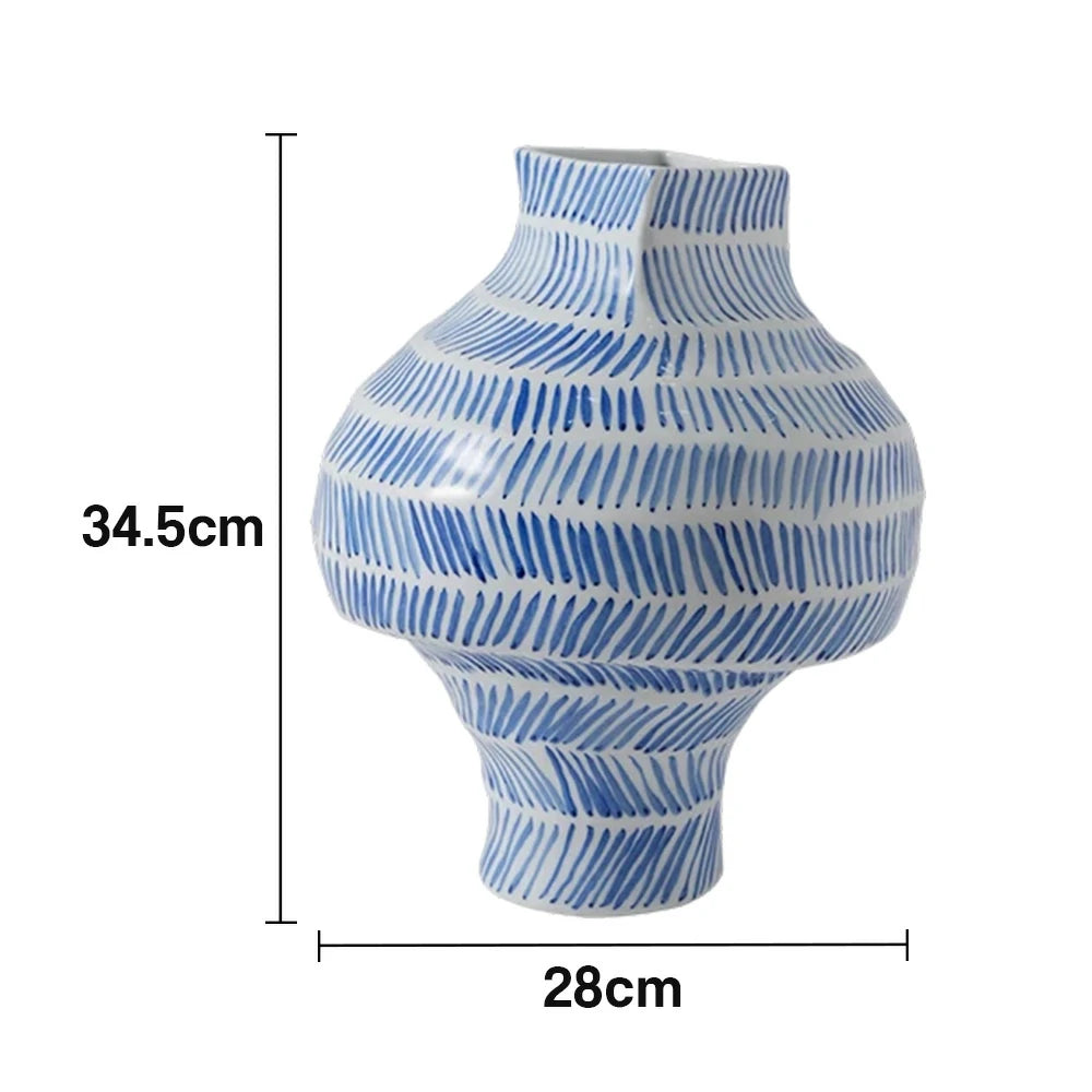 LIVARA Ceramic Vase Ornament Vintage Blue-and-White Aesthetic Decorative Display Matte Ceramic Handcrafted Textured Finish