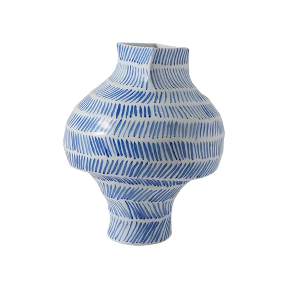 LIVARA Ceramic Vase Ornament Vintage Blue-and-White Aesthetic Decorative Display Matte Ceramic Handcrafted Textured Finish