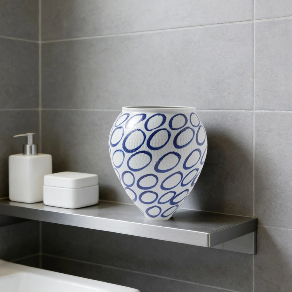 LIVARA Ceramic Vase Ornament Retro Blue & White Style Artistic Home Decor Matte Ceramic Handcrafted Stone-Texture Design