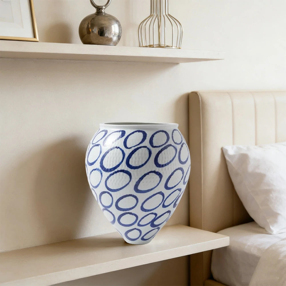 LIVARA Ceramic Vase Ornament Retro Blue & White Style Artistic Home Decor Matte Ceramic Handcrafted Stone-Texture Design