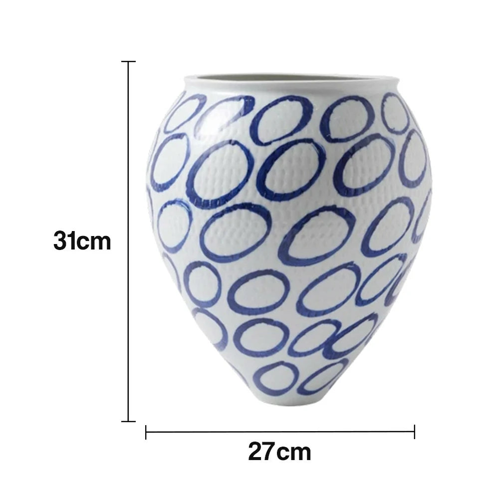 LIVARA Ceramic Vase Ornament Retro Blue & White Style Artistic Home Decor Matte Ceramic Handcrafted Stone-Texture Design