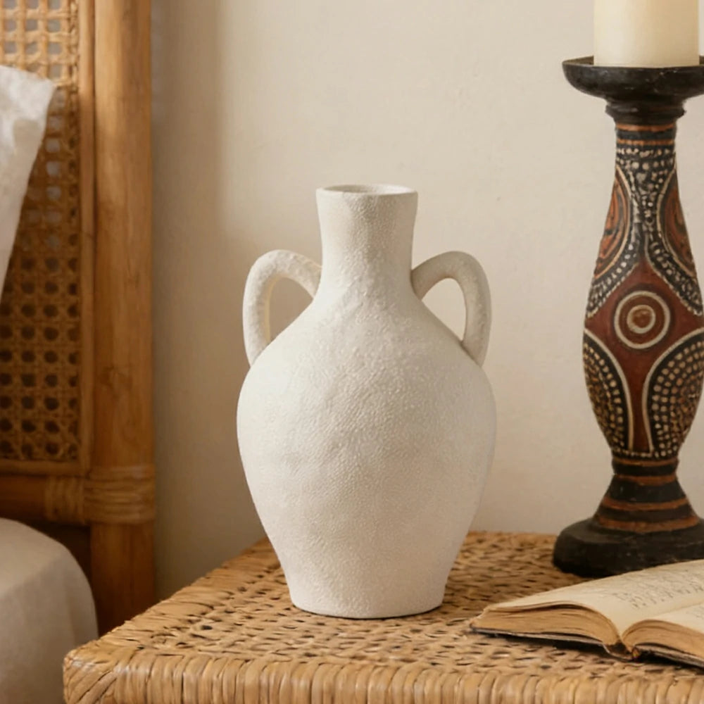 LIVARA Ceramic Vase Ornament French Vintage Style Artistic Home Decor Matte Ceramic Handcrafted Stone-Texture Finish