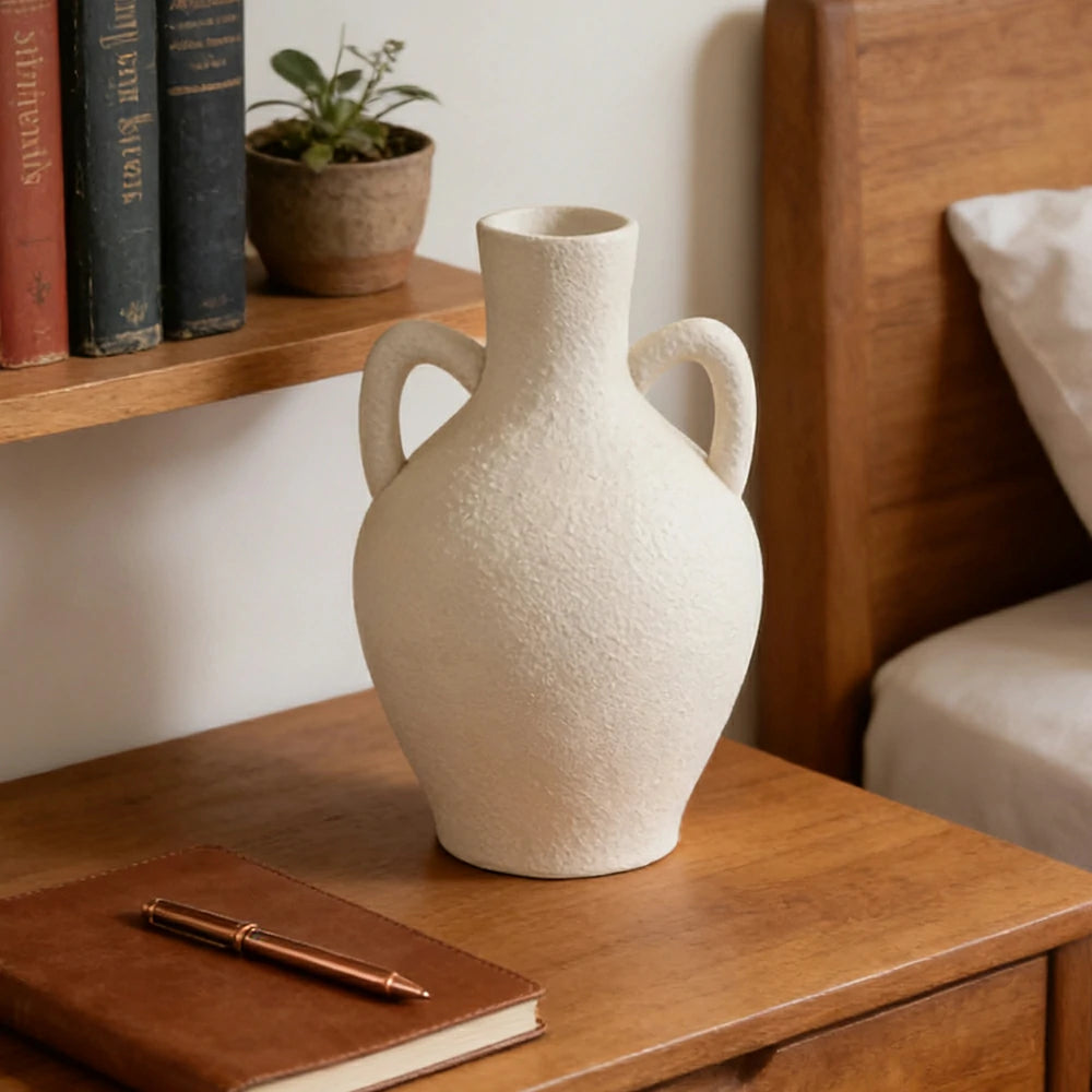 LIVARA Ceramic Vase Ornament French Vintage Style Artistic Home Decor Matte Ceramic Handcrafted Stone-Texture Finish