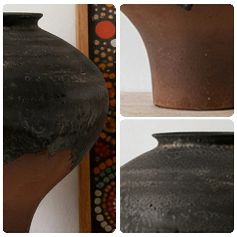 LIVARA Ceramic Vase Ornament Japanese Vintage Black Artistic Home Decor Matte Ceramic Handcrafted Stone-Texture Finish
