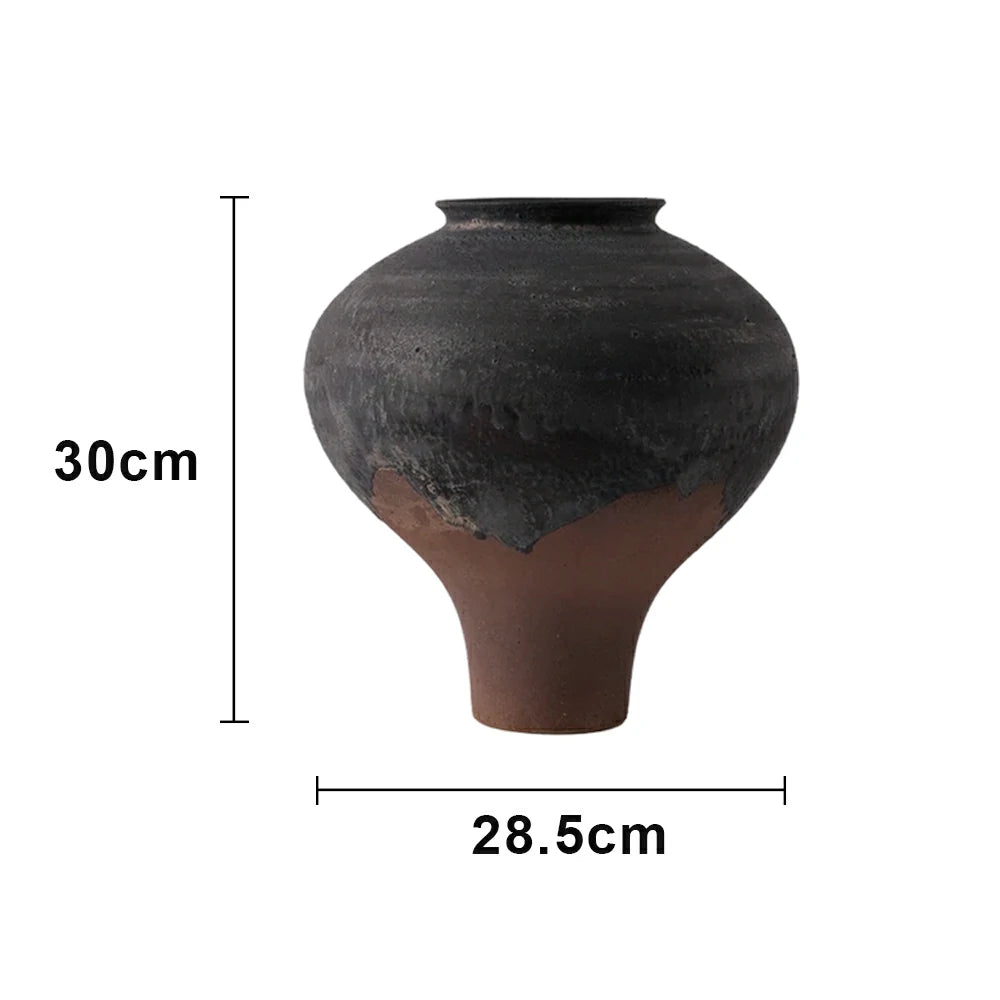 LIVARA Ceramic Vase Ornament Japanese Vintage Black Artistic Home Decor Matte Ceramic Handcrafted Stone-Texture Finish