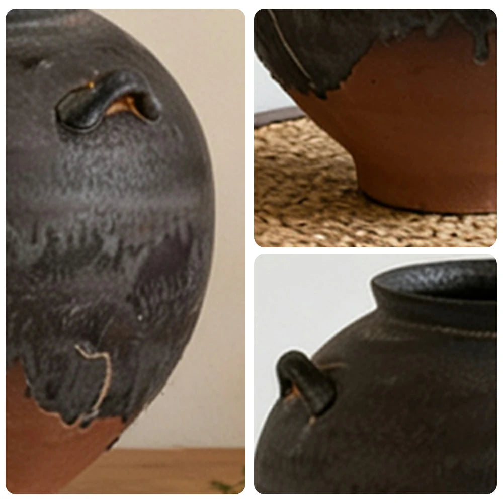 LIVARA Ceramic Vase Ornament Japanese Retro Black Tone Decorative Display Matte Ceramic Handcrafted Textured Finish